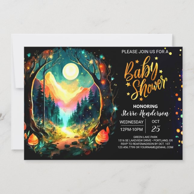Invitation Baby shower mystique de la forêt (Devant)