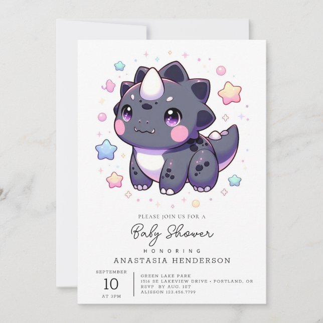 Invitation Baby shower mythique de dinosaure simple (Devant)