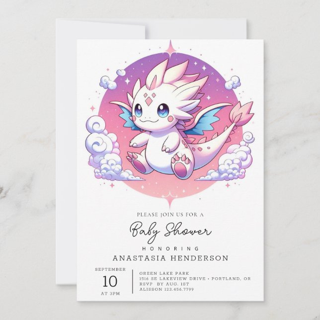 Invitation Baby shower mythique Pastel Dragon (Devant)