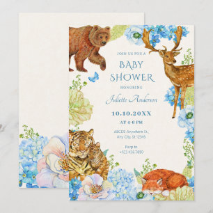 Invitation Baby shower nature fleuri safari forêt mère