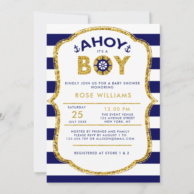 Invitation Baby shower nautique (Devant)