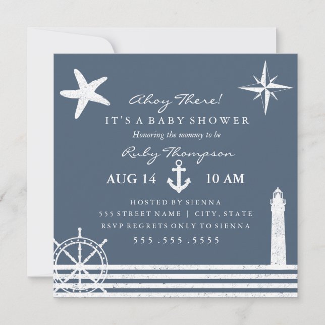 Invitation Baby shower nautique (Devant)
