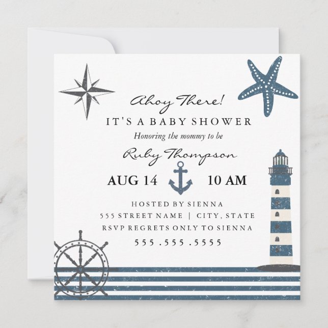 Invitation Baby shower nautique (Devant)