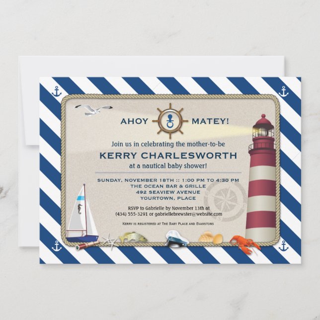 Invitation Baby shower nautique (Devant)