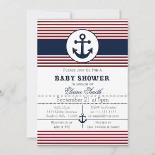 Invitation baby shower nautique à ancre bleue