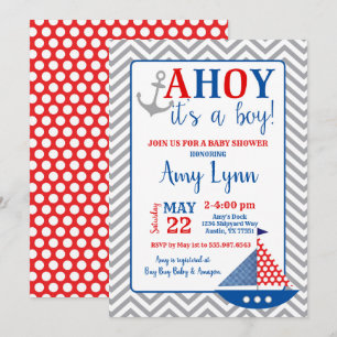 Invitation Baby shower Nautique Ahoy C'Est Un Garç