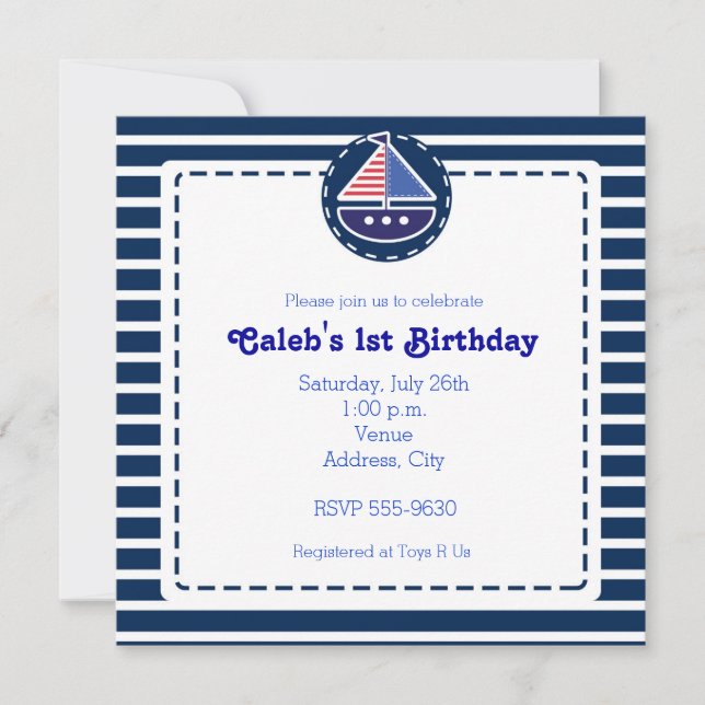 Invitation Baby shower nautique Bateau à voile Anniversaire I (Devant)