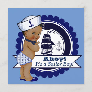 Invitation Baby shower nautique bleu de garçon ethnique