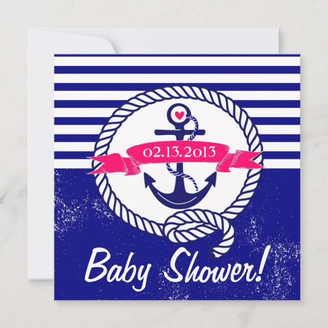 Invitation Baby shower nautique bleu de la marine  (Devant)