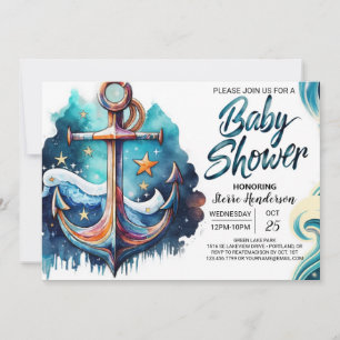 Invitation Baby shower Nautique Blue Waves