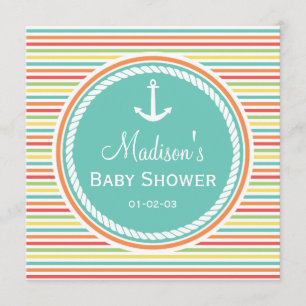Invitation Baby shower Nautique, Bright Rainbow Stripes