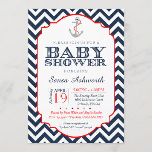 Invitation Baby shower nautique, Chevron marine ro