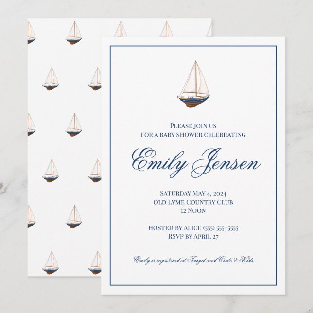 Invitation Baby shower nautique classique (Devant / Derrière)