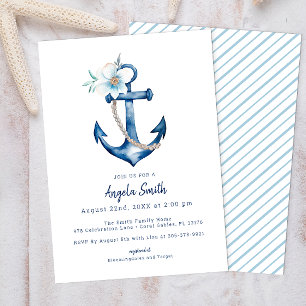 Invitation Baby shower nautique côtier Anc bleu