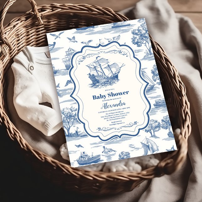 Invitation Baby shower nautique de la Marine Blue Toile (Créateur téléchargé)