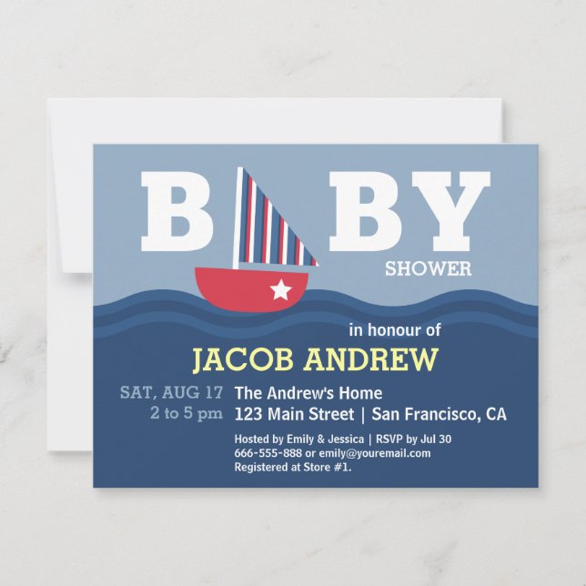 Invitation baby shower nautique de plaisance (Devant)