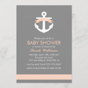 Invitation Baby shower nautique de thème d'Ancre de corail