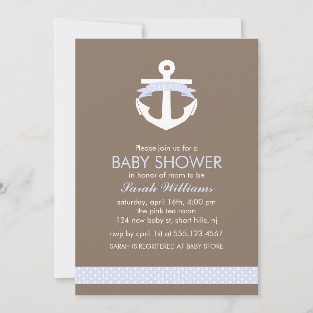 Invitation Baby shower nautique de thème d'Ancre mignonne de (Devant)