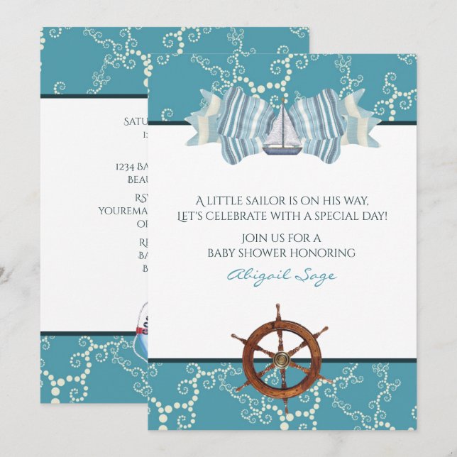 Invitation Baby shower Nautique de voilier et de roue de bate (Devant / Derrière)