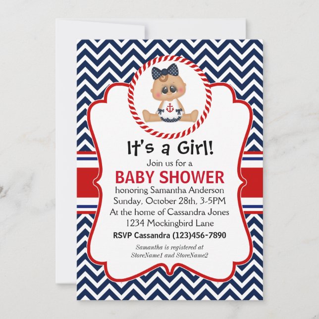 Invitation Baby shower nautique fille de mer mignonne (Devant)