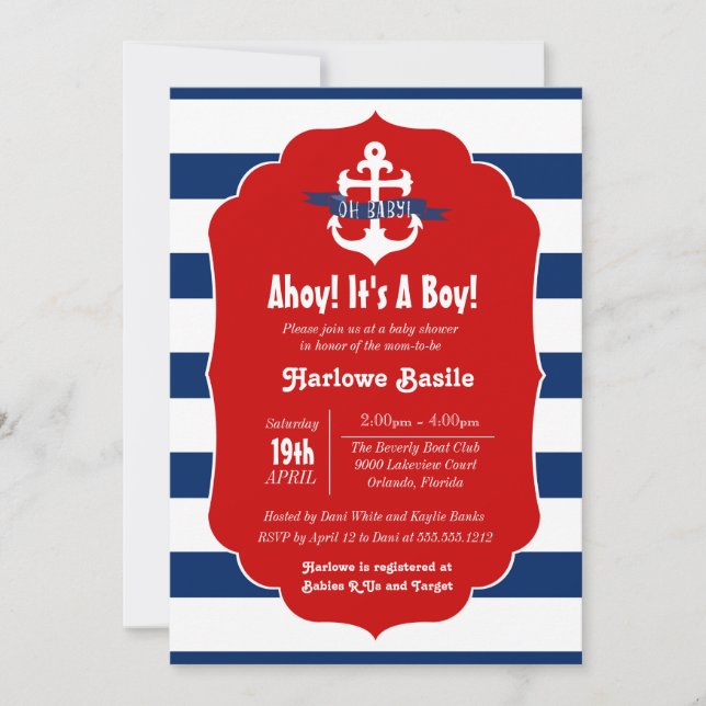 Invitation Baby shower nautique Invitation, Ahoy c'est un gar (Devant)