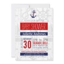 Baby shower nautique Invitation, Boy Blue Red Ahoy