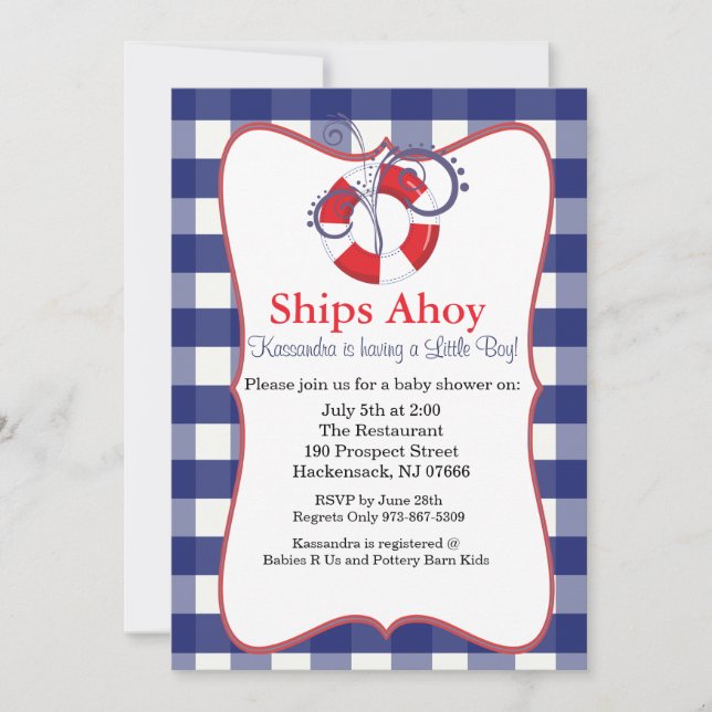 Invitation Baby shower nautique LifeSaver (Devant)