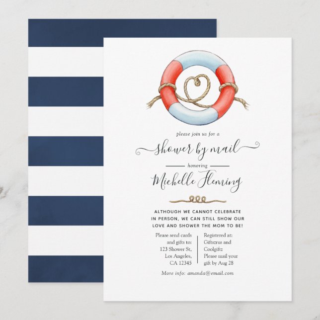 Invitation Baby shower nautique par courrier (Devant / Derrière)