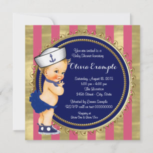 Invitation Baby shower nautique pour filles