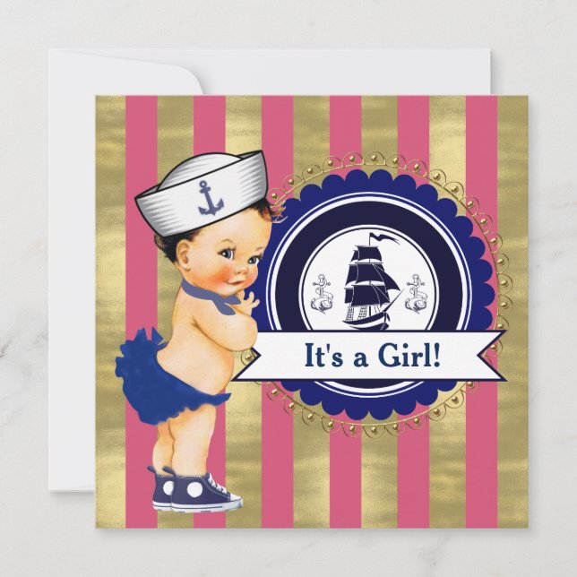 Invitation Baby shower nautique pour filles (Devant)