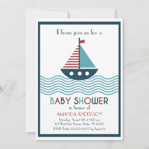 Invitation BABY SHOWER nautique rouge et bleu