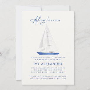 Invitation Baby shower nautique Watercolor Sailboat Boy