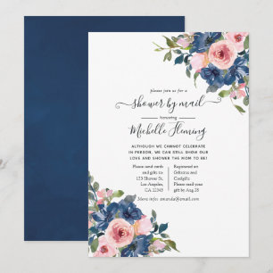 Invitation Baby Shower Navy et Blush Floral par la Poste
