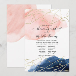 Invitation Baby Shower Navy et Blush Géométrique par la Poste