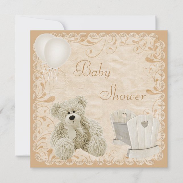 Invitation Baby shower neuf chic Teddy & Crib (Devant)