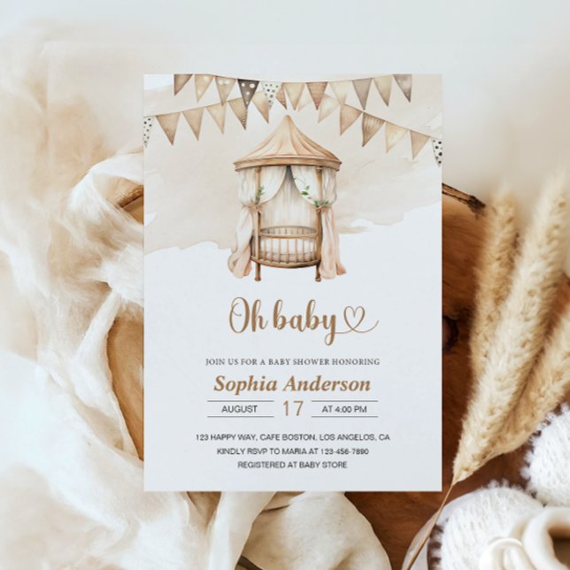 Invitation Baby shower Neutral Boho - Oh Baby thème (Créateur téléchargé)