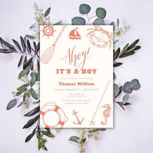 Invitation Baby shower Neutral moderne nautique de pêche garç