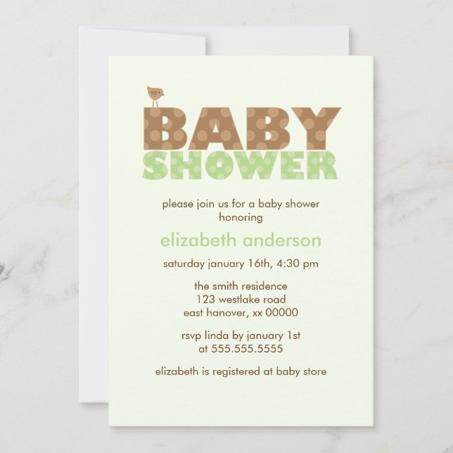 Invitation Baby shower neutre à points verts (Devant)