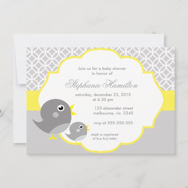 Invitation baby shower neutre au citron gris (Devant)