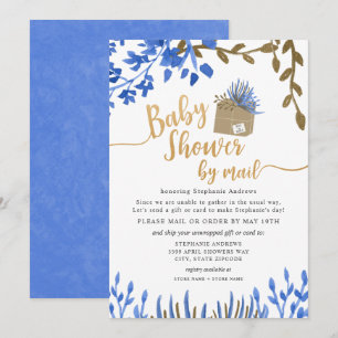 Invitation Baby shower Neutre Botanique Bleu Or par la poste