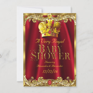Invitation Baby shower neutre Couronne royale rouge Gem or