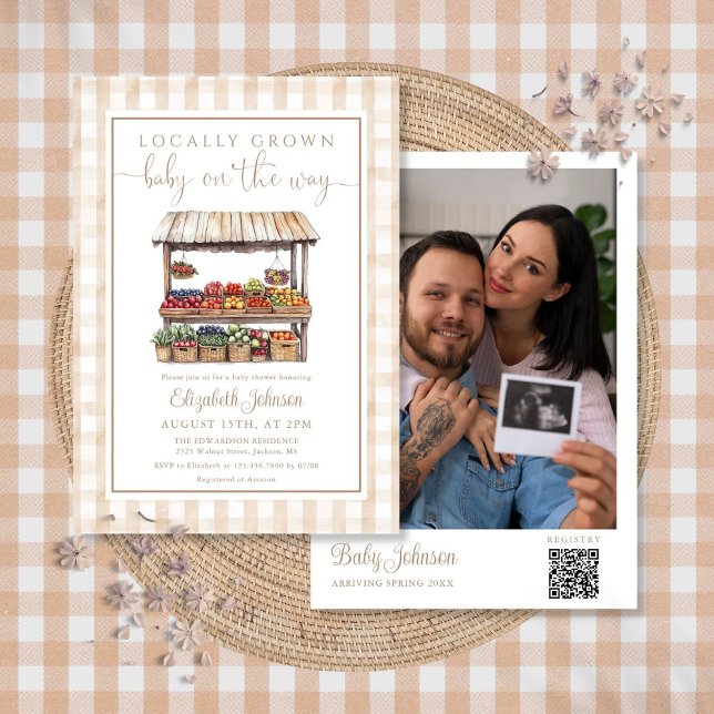 Invitation Baby shower neutre cultivé localement Photo Code Q (Locally Grown Neutral Baby Shower Photo QR Code Invitation)