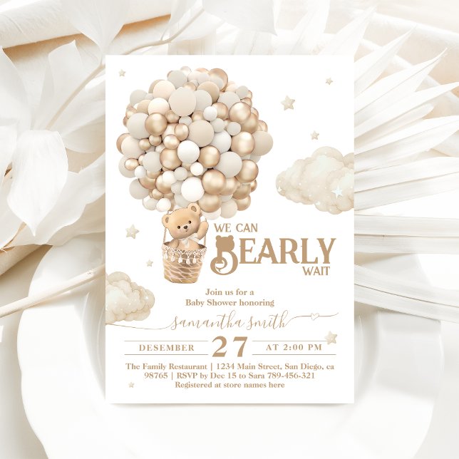 Invitation Baby shower neutre d'attente de l'ours en peluche (Créateur téléchargé)