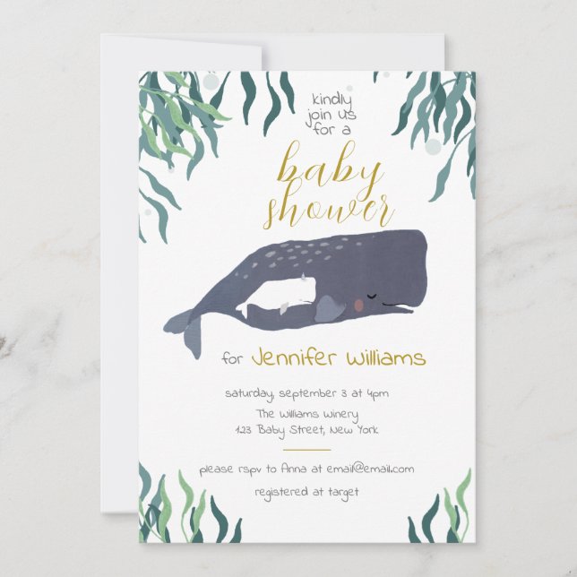 Invitation Baby shower neutre de baleine marine mignonne (Devant)