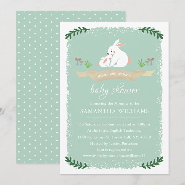 Invitation Baby shower neutre de Bunny mignon (Devant / Derrière)