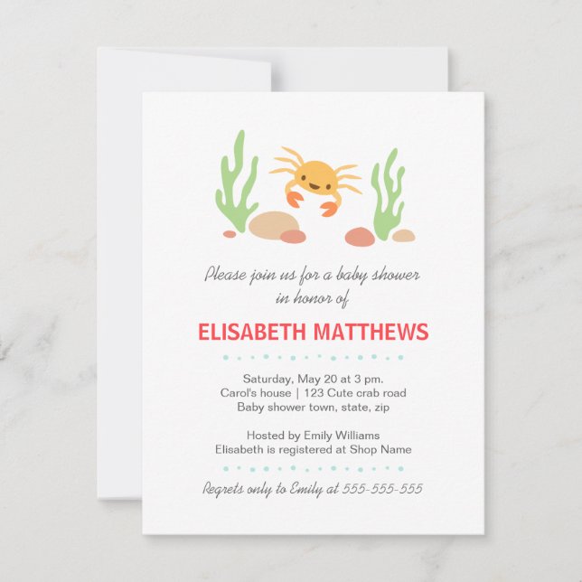 Invitation baby shower neutre de Cute kawaii et d'algues (Devant)