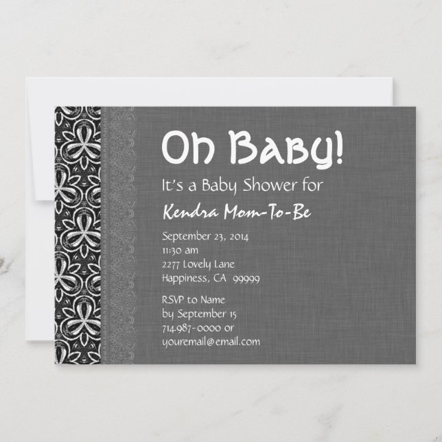 Invitation Baby shower neutre de dentelle gris Motif blanc no (Devant)