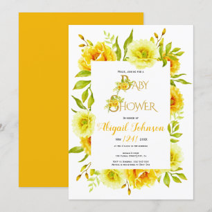 Invitation Baby shower neutre de fleurs d'aquarelle jaune