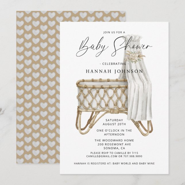 Invitation Baby shower neutre de genre Boho (Devant / Derrière)