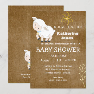 Invitation Baby shower neutre de l'agneau mignon